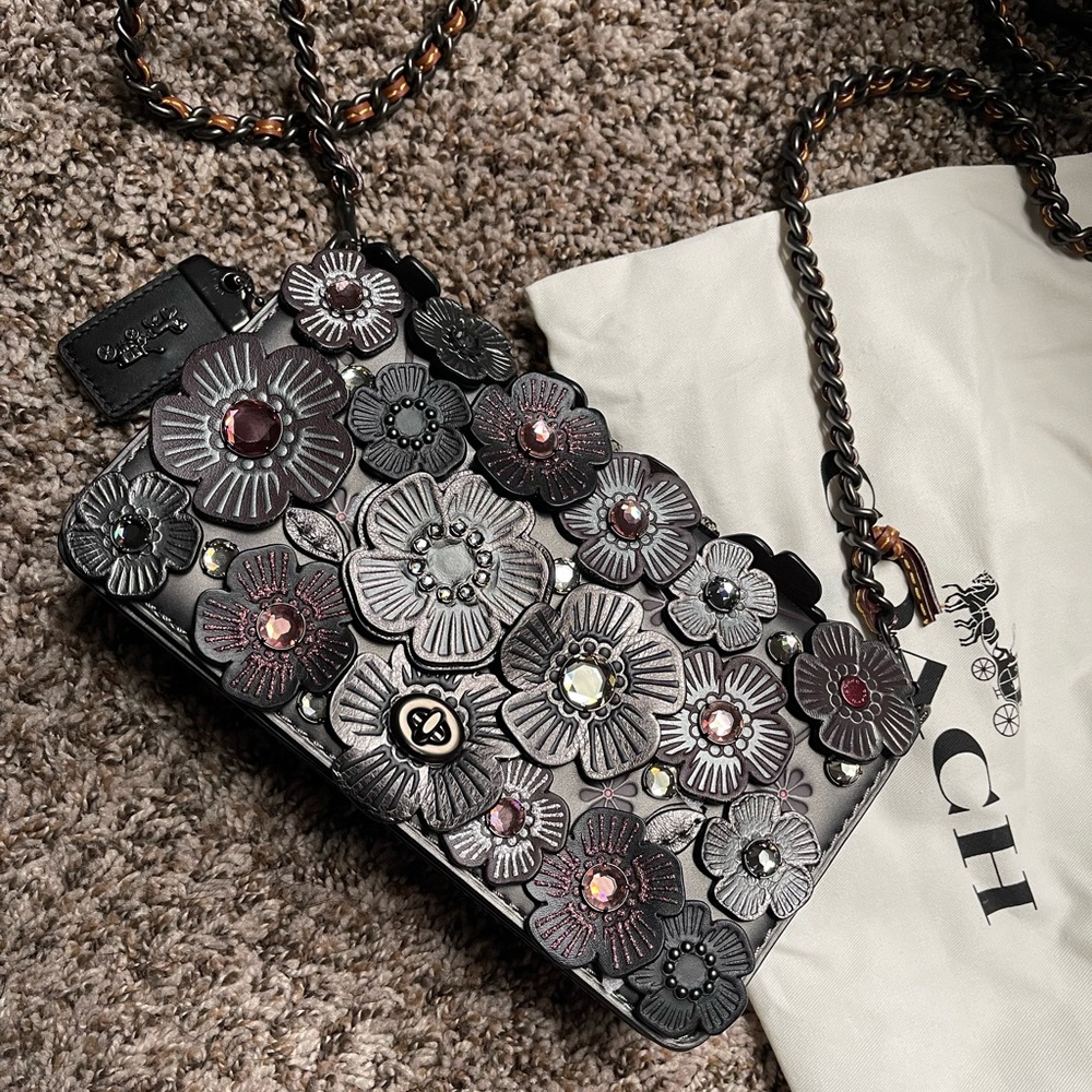 Coach Dinky with With Embellished Tea Rose